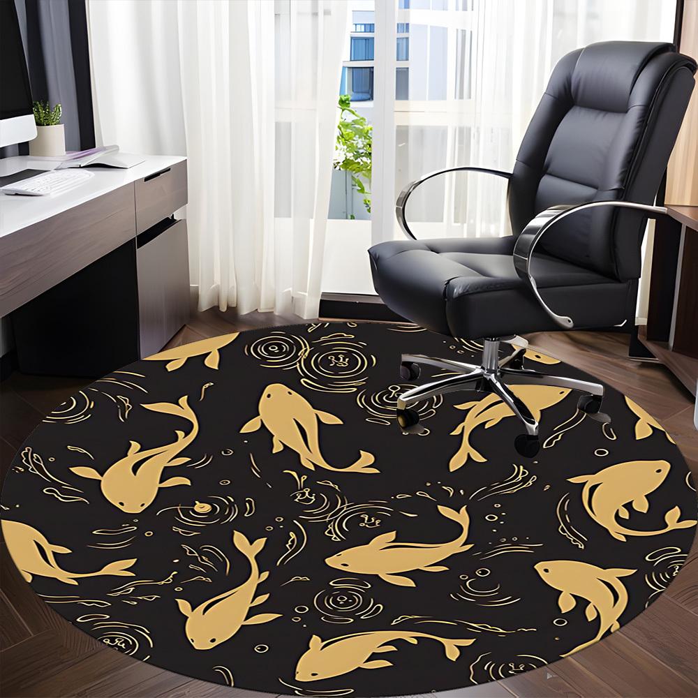 1pc Fish Pond Office Round Area Rug, Indoor Mat Suitable For Office, Under Office Chairs Bedroom Living Room Home Decor, Room Deco