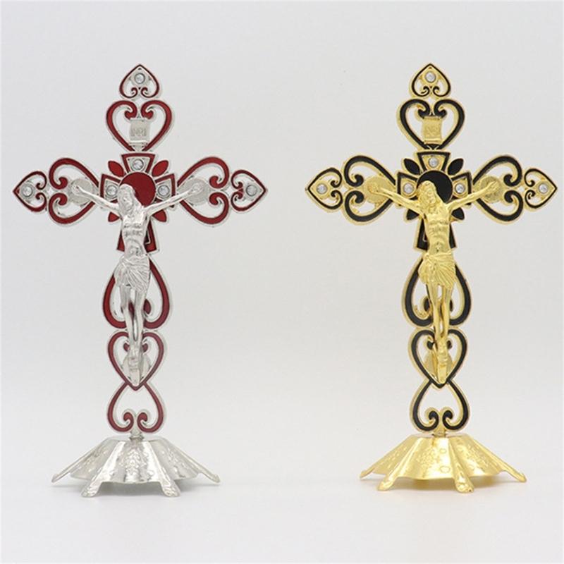 Crucifix Sculpture Cross Statue Catholic Figurine Standing Crucifix for Home Altar Living Room Table Bedroom