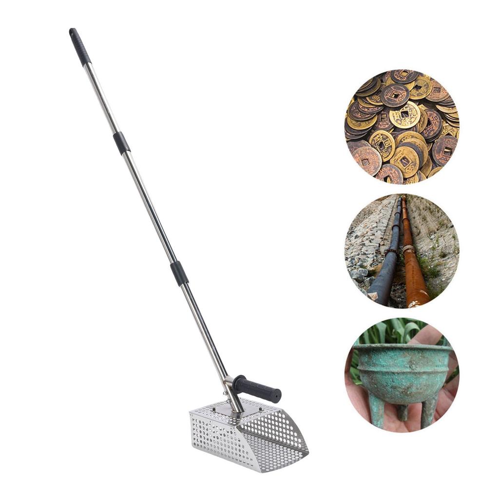 Metal Detection Sand Scoop, Stainless Steel Metal Detector with Handle Detecting Sand Sieve Shovel for Underwater Treasure Hunting