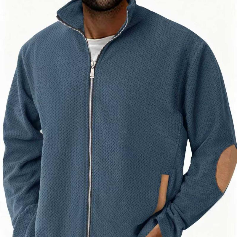 Men Fleece Lined Stand Collar Zip Up Loose Jacket