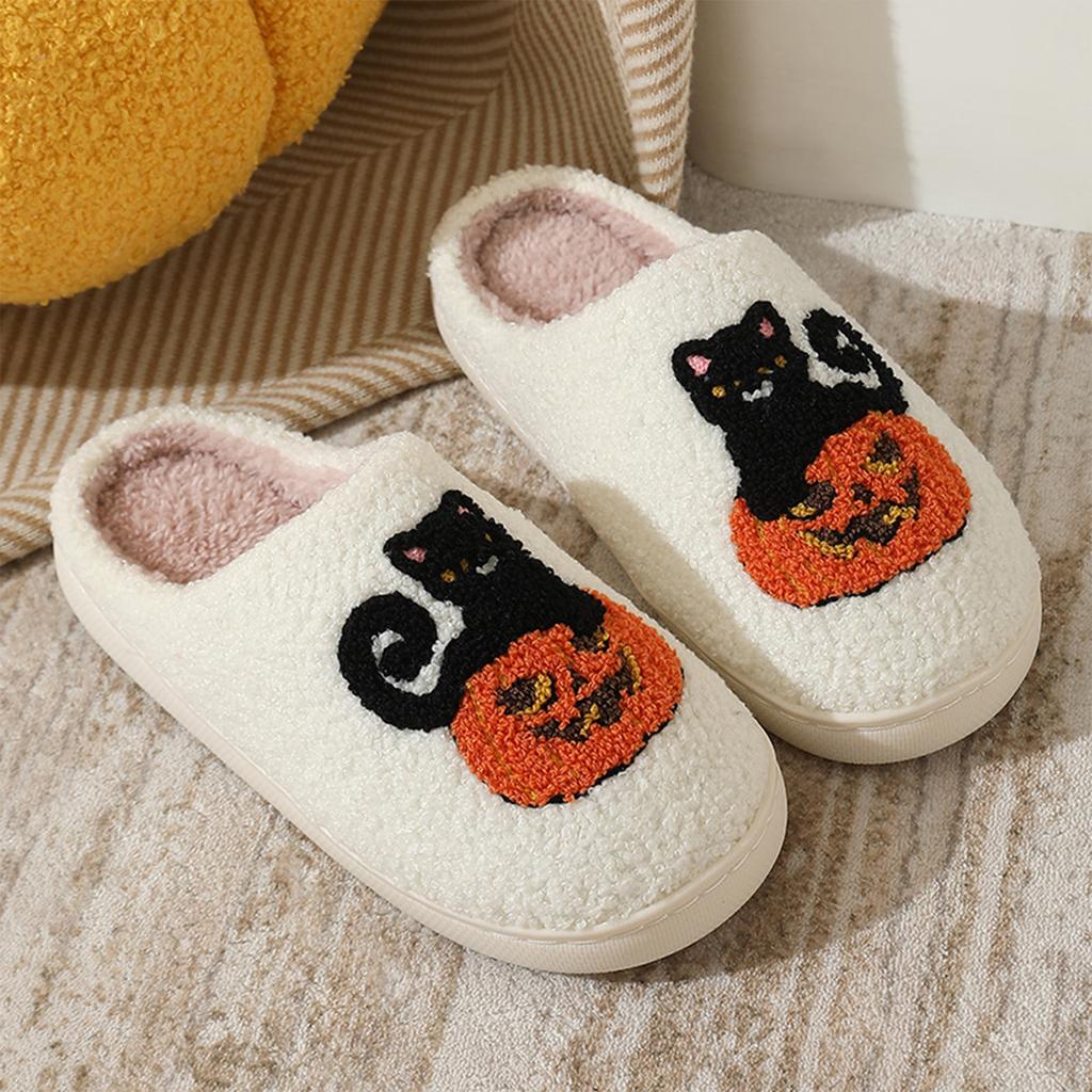 Cozy Halloween Bear Pattern Cotton Slippers for Winter Indoor Wear, Warm Non- House Shoes for Women and Men