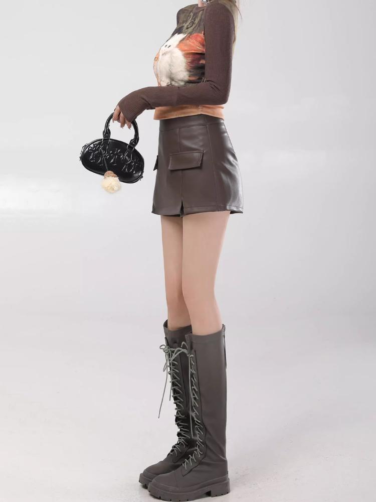 PU Leather Mini Shorts Skirts Women Sexy Hot All-match Autumn Winter Hip High Waist A-line Ins Nightclub Streetwear Female