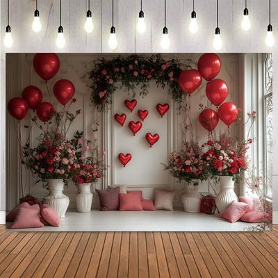 Elegant Dreamy Floral Heart Balloon Photo Backdrop Valentine's Day Wedding Party Photography Background For Portrait Home Decor11