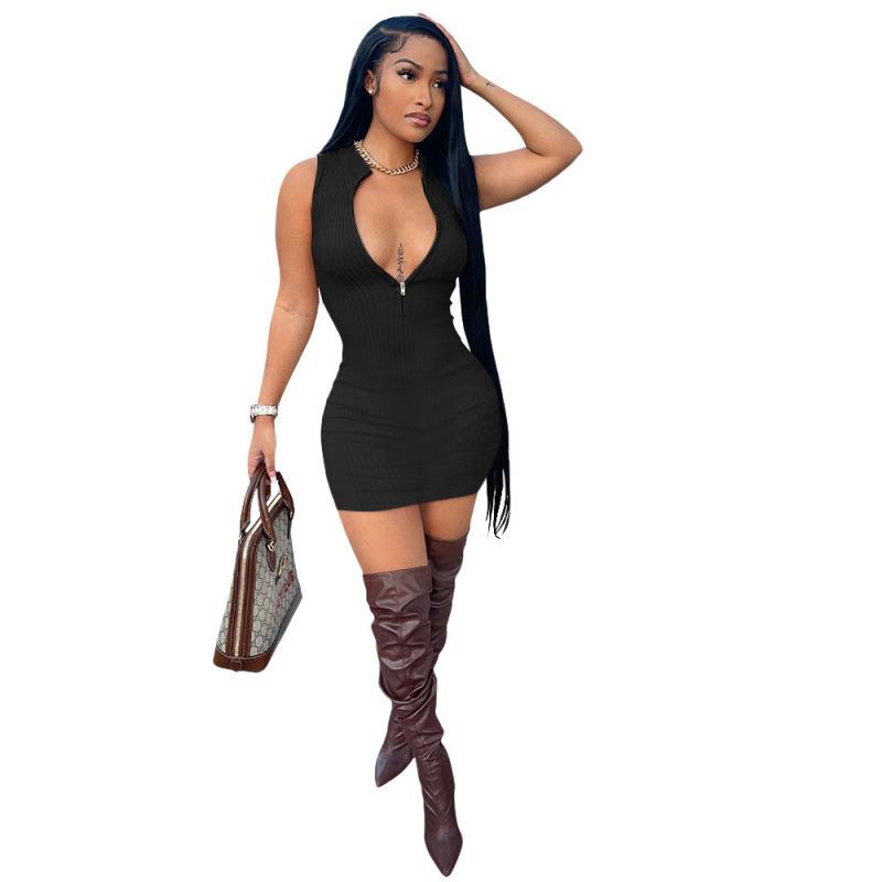 European and American women's clothing, pit strip fabric, zipper, sleeveless, straight dress