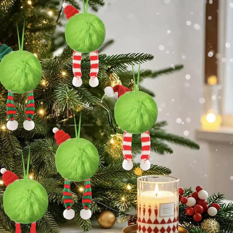 Grinch Green Fluffy Ball Ornaments: Christmas & New Year Tree Decorations, Festival Party Gifts