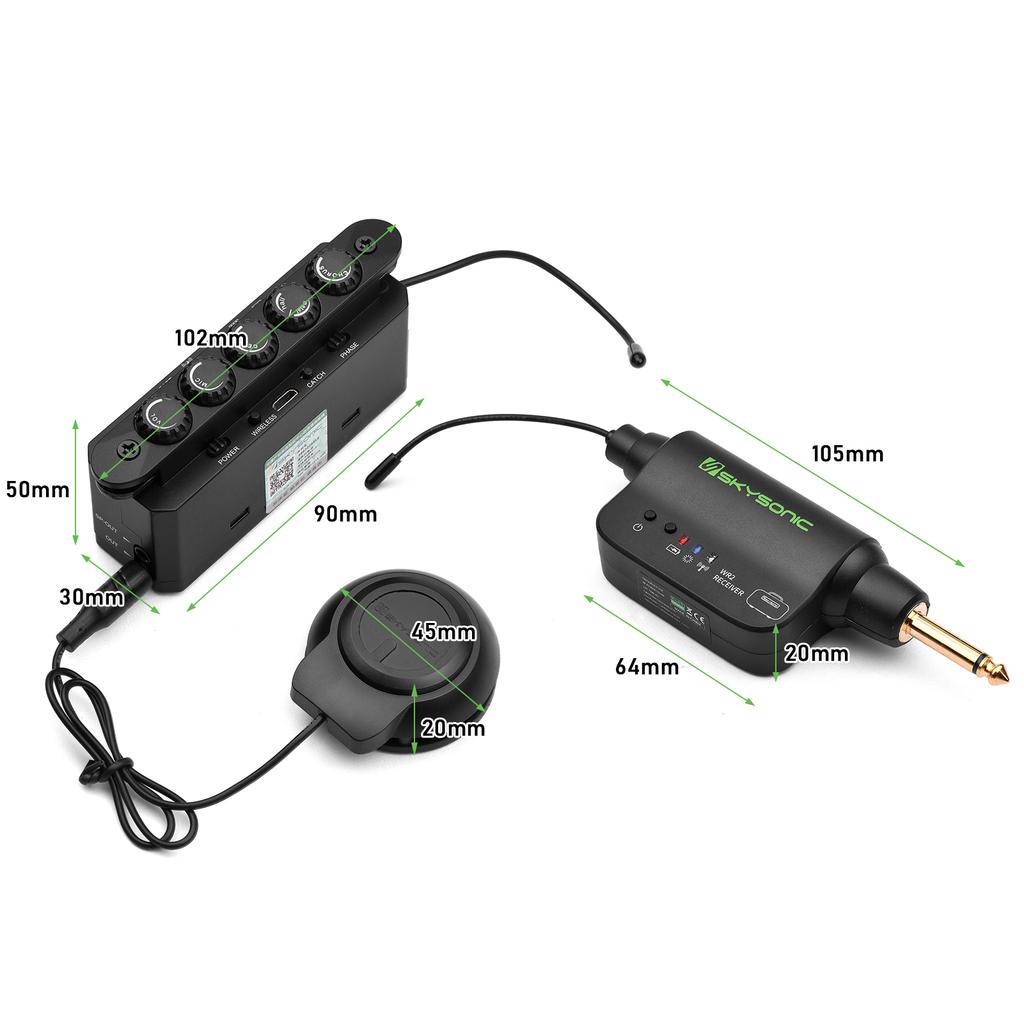 SKYSONIC WR2 Wireless & Resonance Acoustic Soundhole Pickup Wireless Vibration Pickup Sound Pick-up