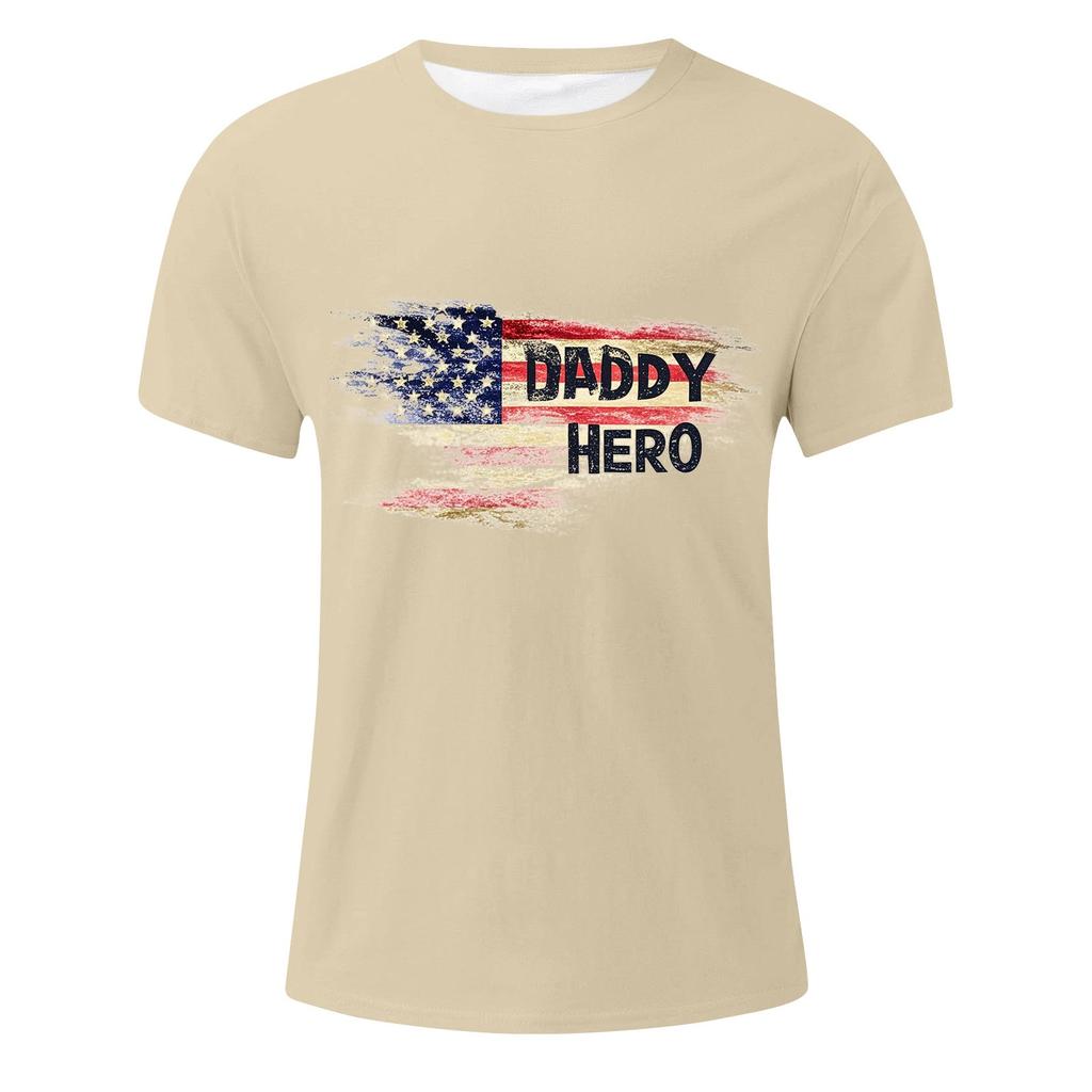Tricou de Bărbați cu Imprimeu Steag pentru Ziua Tatălui, Top Lejer Casual cu Mânecă Scurtă
