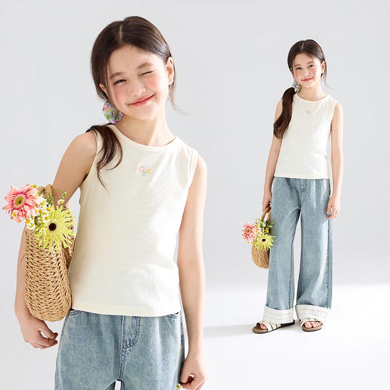 Mucmukn Girls  Cooling Lyocell Cotton Floral Embroidered Vest Tee 150