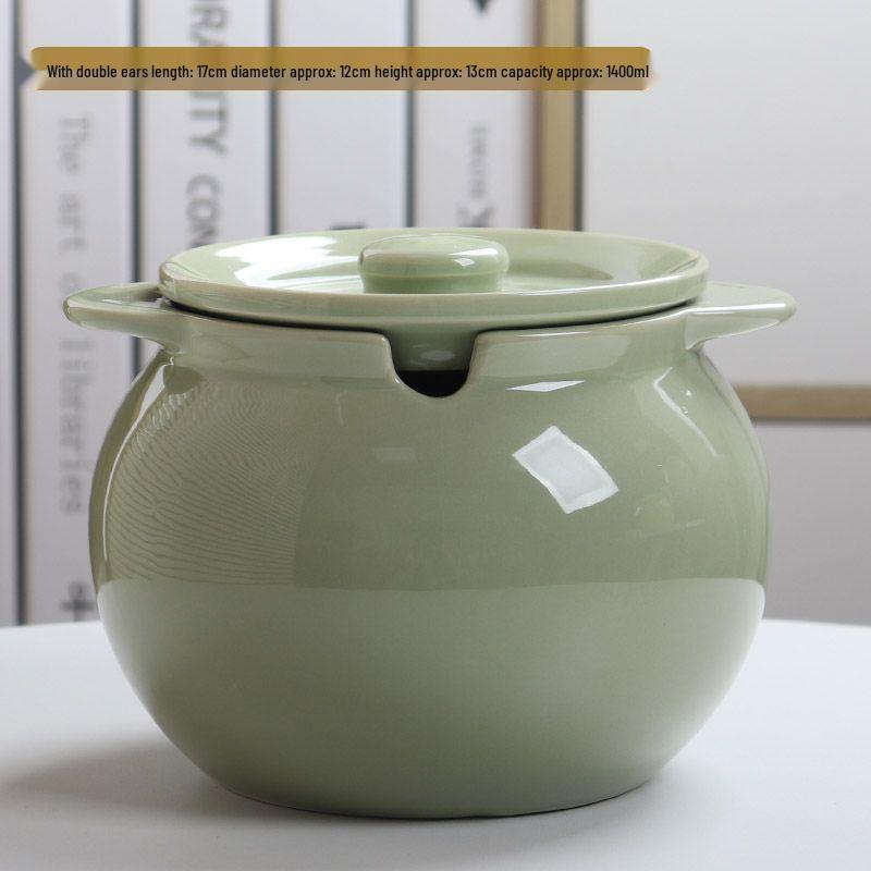 Ceramic Double-Handled Lard Jar with Lid - High-Temperature Resistant Kitchen Oil Storage Pot