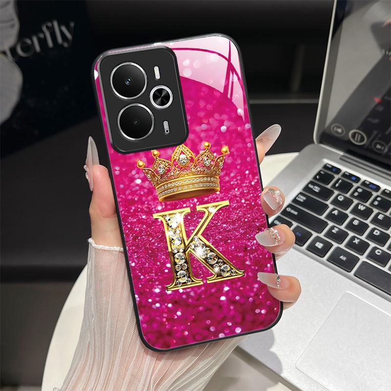 For Oppo Realme 14 14T 5G Case RMX5075 RMX5078 Fashion Letters Shockproof Tempered Glass Cover For Realme14 Realme14T 5G Pouch