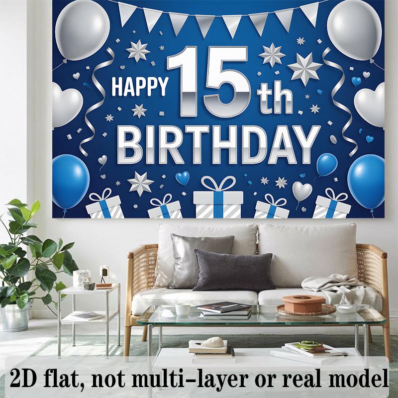 Party Backdrop 15Th Birthday Stars Blue Flat Balloons Number Wedding Celebrations Celebration Photo Booth Front Door Decor