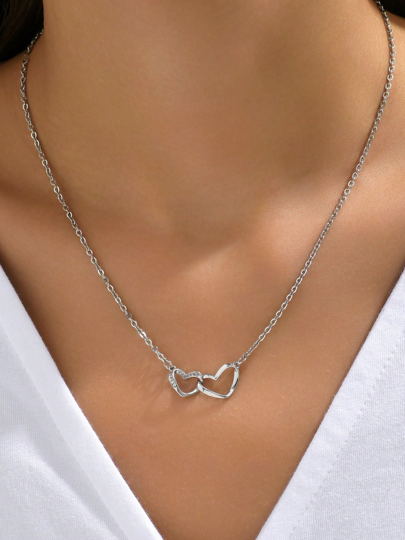 

Tiny Cute Double Hollow Heart Chain Necklace Women Fashion Love Necklace Valentine s Day Jewelry for Women