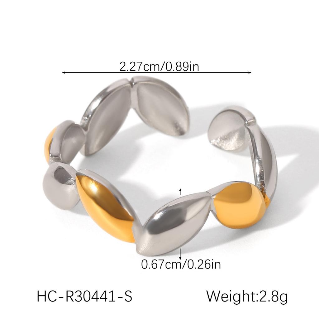 Irregular Open Ring with Gold Beans, Niche Design, Non-fading Titanium Steel Ring for Women