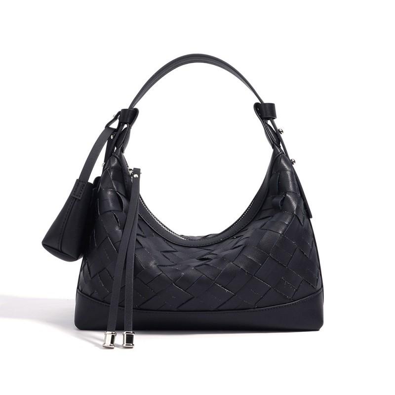 

Fashion Versatile High End Genuine Leather Knitted Women s Bag Simple Handbag Trendy Single Shoulder Crossbody 26x9x20cm чёрный