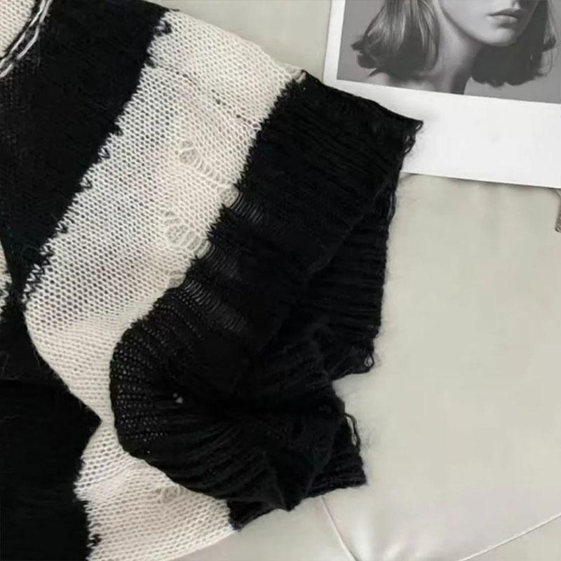 Striped Sweater Women's Retro Y2k Mid-length Knitted Sweater Top Loose and Lazy Style Korean Style Outer Wear Pullover Sunscreen Clothing