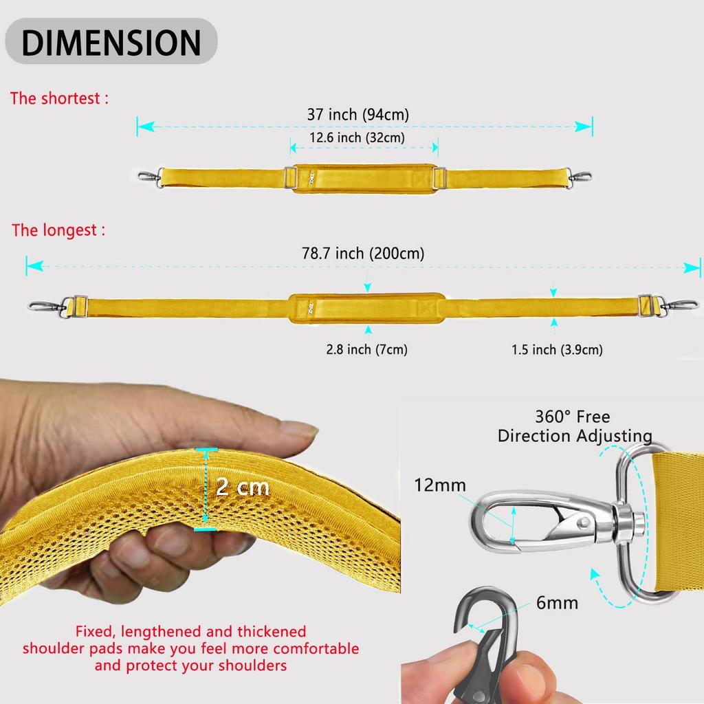 200cm Shoulder Belt Extra Thick Fixed Cushion Pad Shoulder Strap Replacement Shoulder Camera Business Sports Shoulder Yellow Strap/PC Bag, Case, Bag,