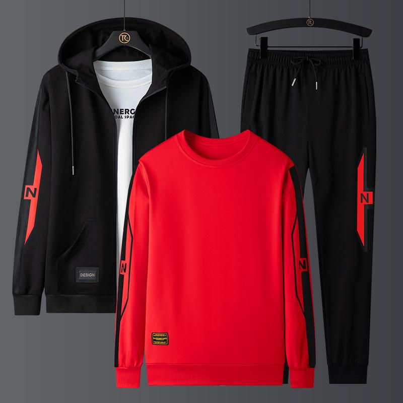 

2026 Autumn Plus Size Men s Sports Set: Three-Piece Loose Fit Sweatshirt & Long Pants L