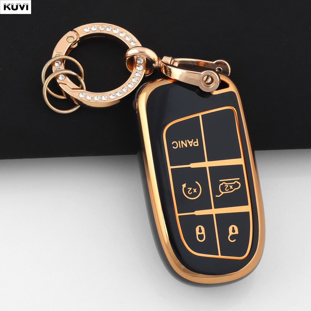 Golden 5 Button TPU Car Remote Key Case Cover Shell for Jeep Renegade Frand Cherokee Dodge Journey Charger Chrysler 200 300 300