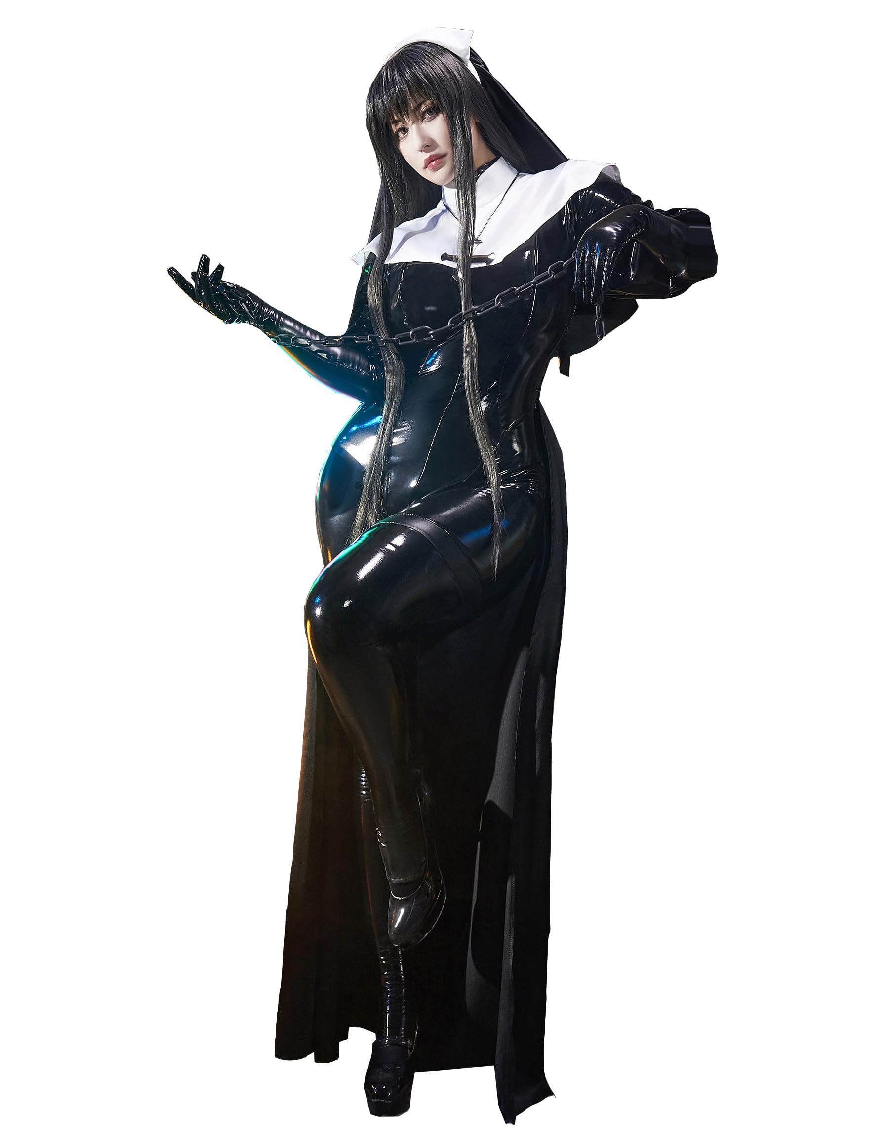 

Adult Sexy Cute Sister Devil Witch Bodysuit Cosplay Costume Outfit Masquerade Transformation Disguise [Miccostumes] Women s Nun-style (L) чорний