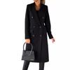 Women's Spring 2025 Versatile Woolen Double-Breasted Long Sleeve Coat with Welt Pockets