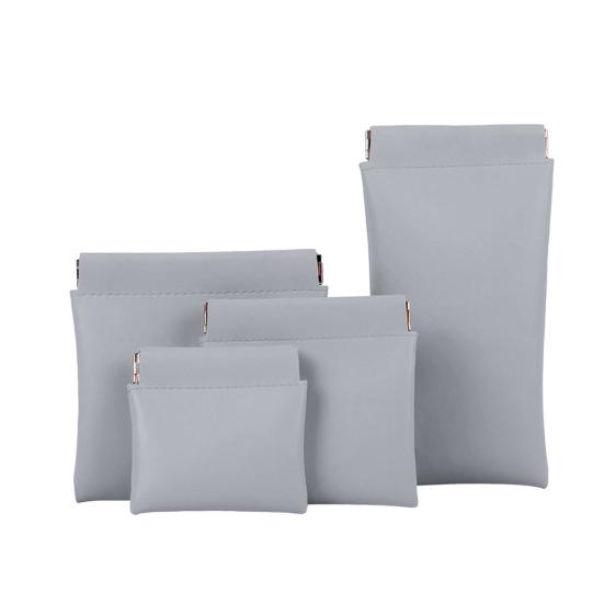 4Pcs/Set Snap Closure Pouch Waterproof Faux Leather Travel Organizer Bag Portable Self Closing Makeup Pouch for Cosmetics Lipstick Jewelry Cables