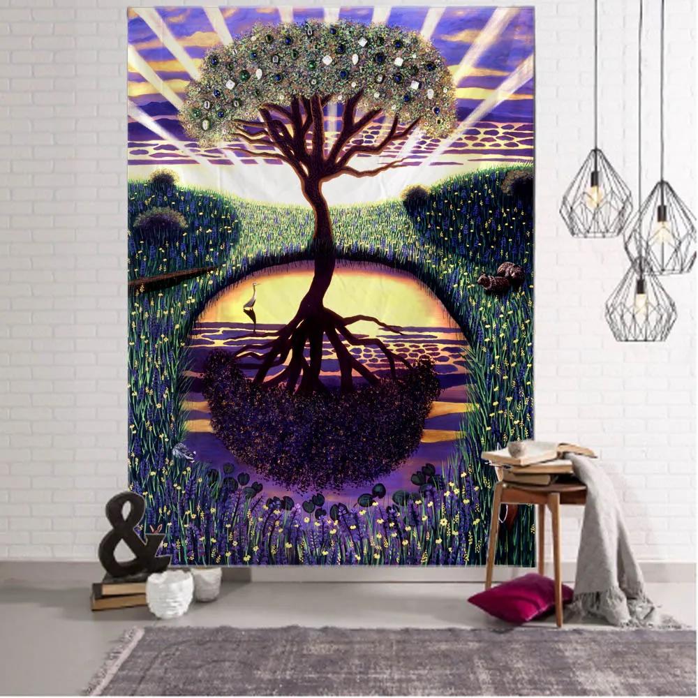 Life Tree Tapestry Fantasy Starry Sky Wall Hanging Cloth Cartoon Fantasy Home Wall Decoration Bedroom Background Wall Decoration