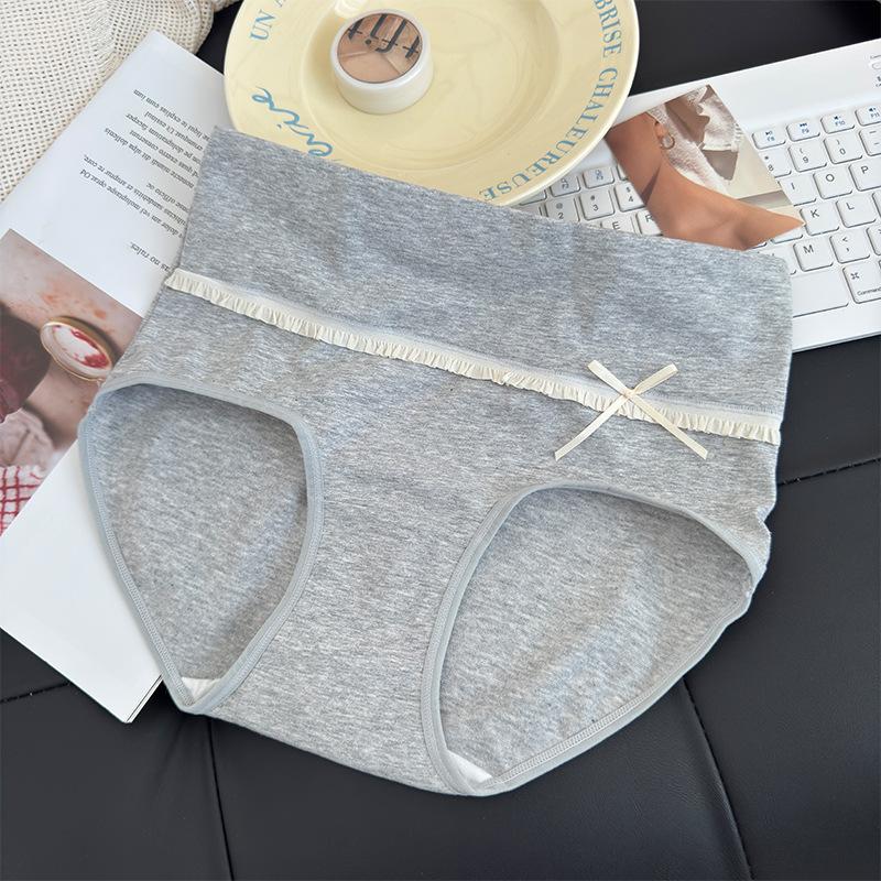 Female Spring and Autumn Sweet Bow 7A Antibacterial High Waist Pure Cotton Briefs