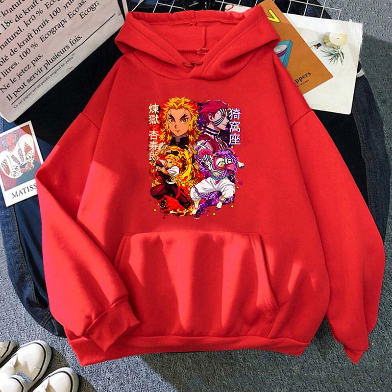 New Anime Rengoku Kyoujurou Akaza Print Hoodies Women Causal Tops Unisex Harajuku Long Sleeve Sweatshirts