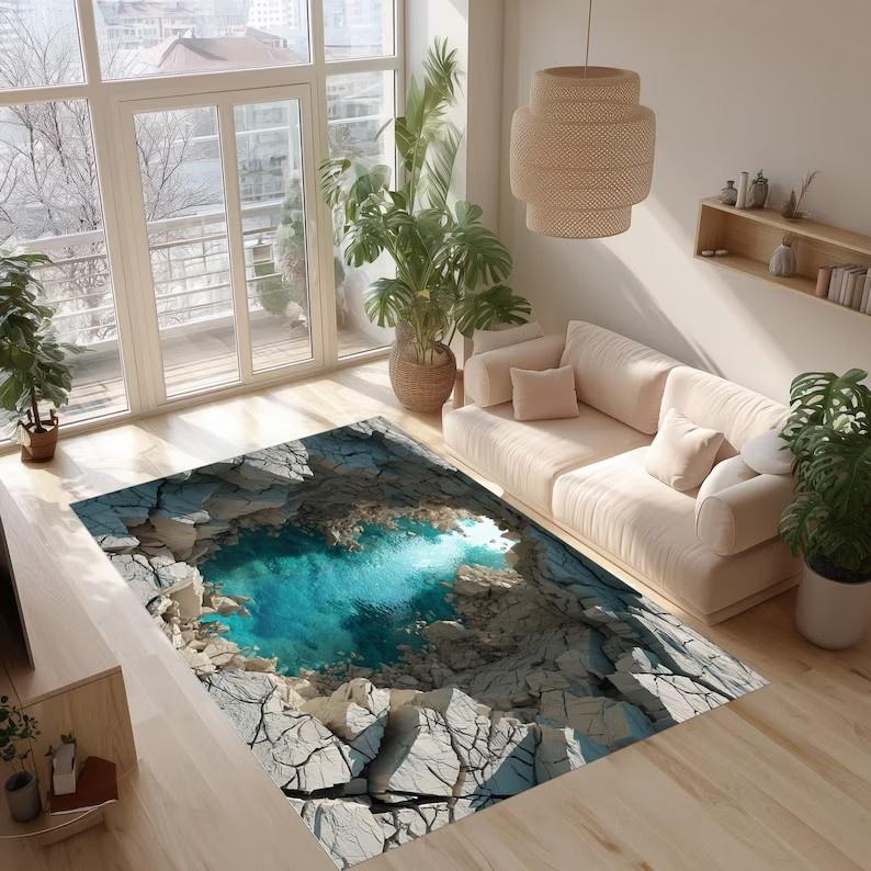 Stereoscopic Illusion Carpet Creative and Quirky Home Decoration Cliff Hole Pattern Rug Living Room Full of Floor Mats