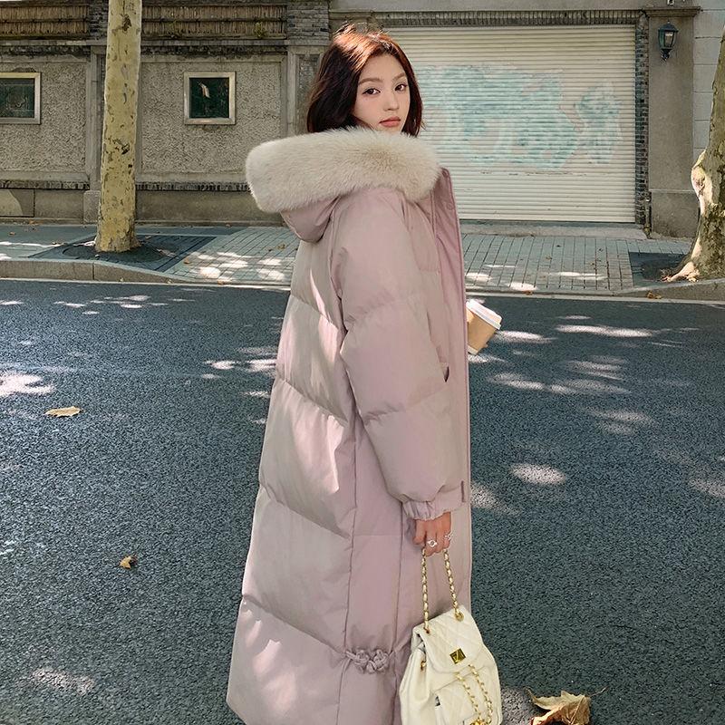 Large Fur Collar Mid-length Down Jacket for Women New Loose Cotton Coat Winter Thickened Knee-high Cotton Jacket