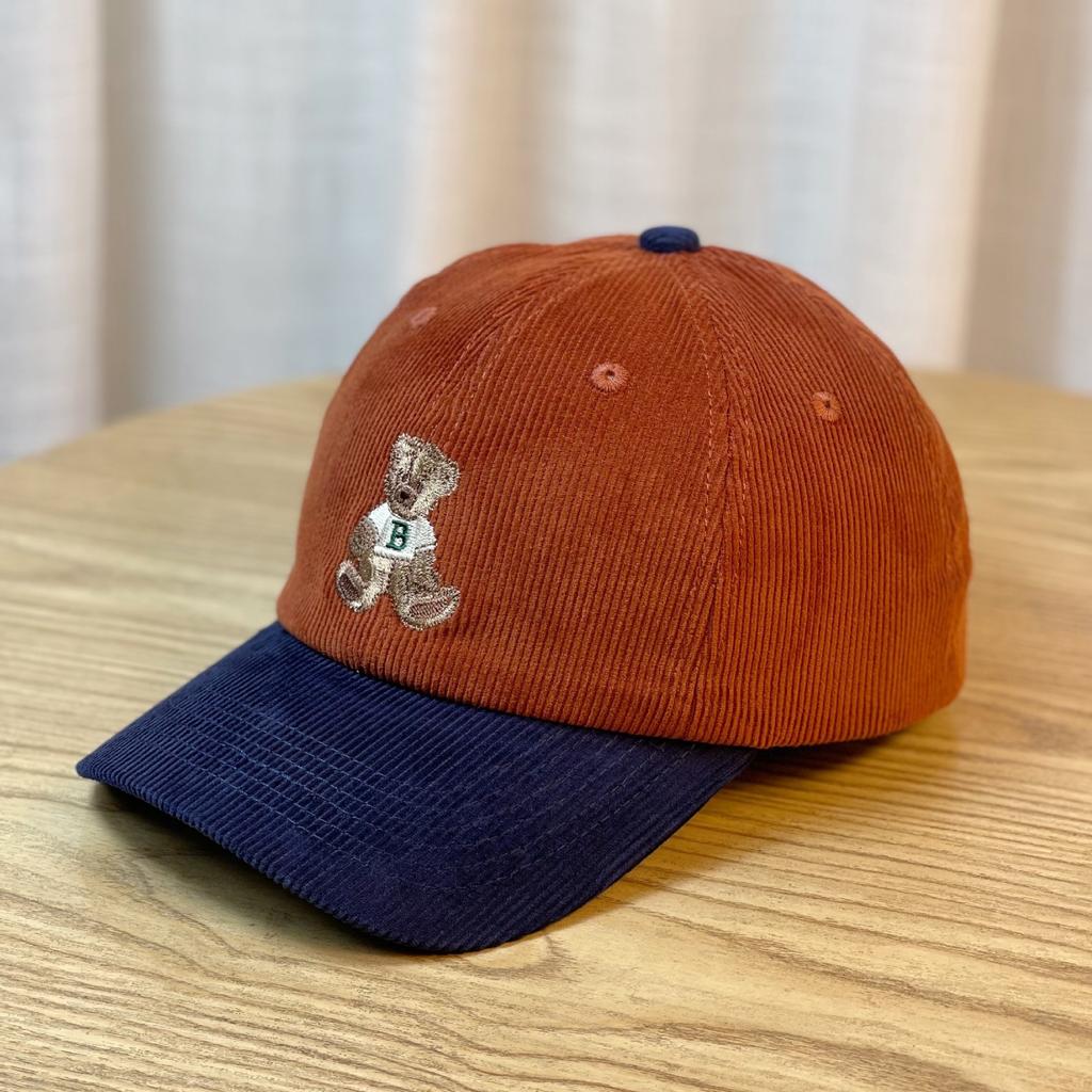 Baseball Hat for Women New Color blocking Little Brown Bear Spring and Autumn Corduroy Showing Face Small Trendy Brand Baseball Hat Men