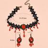 1 Zestaw Kolczyki Wiszące z Frędzlami i Naszyjnik w Stylu Dark Gothic, Vintage Boho Kolczyki z Łańcuszkiem i Koronkowym Wisiorkiem