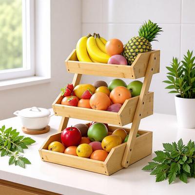 Bambus-Holz mehrstöckiges Obst- und Gemüse-Abtropf- und Lagerregal