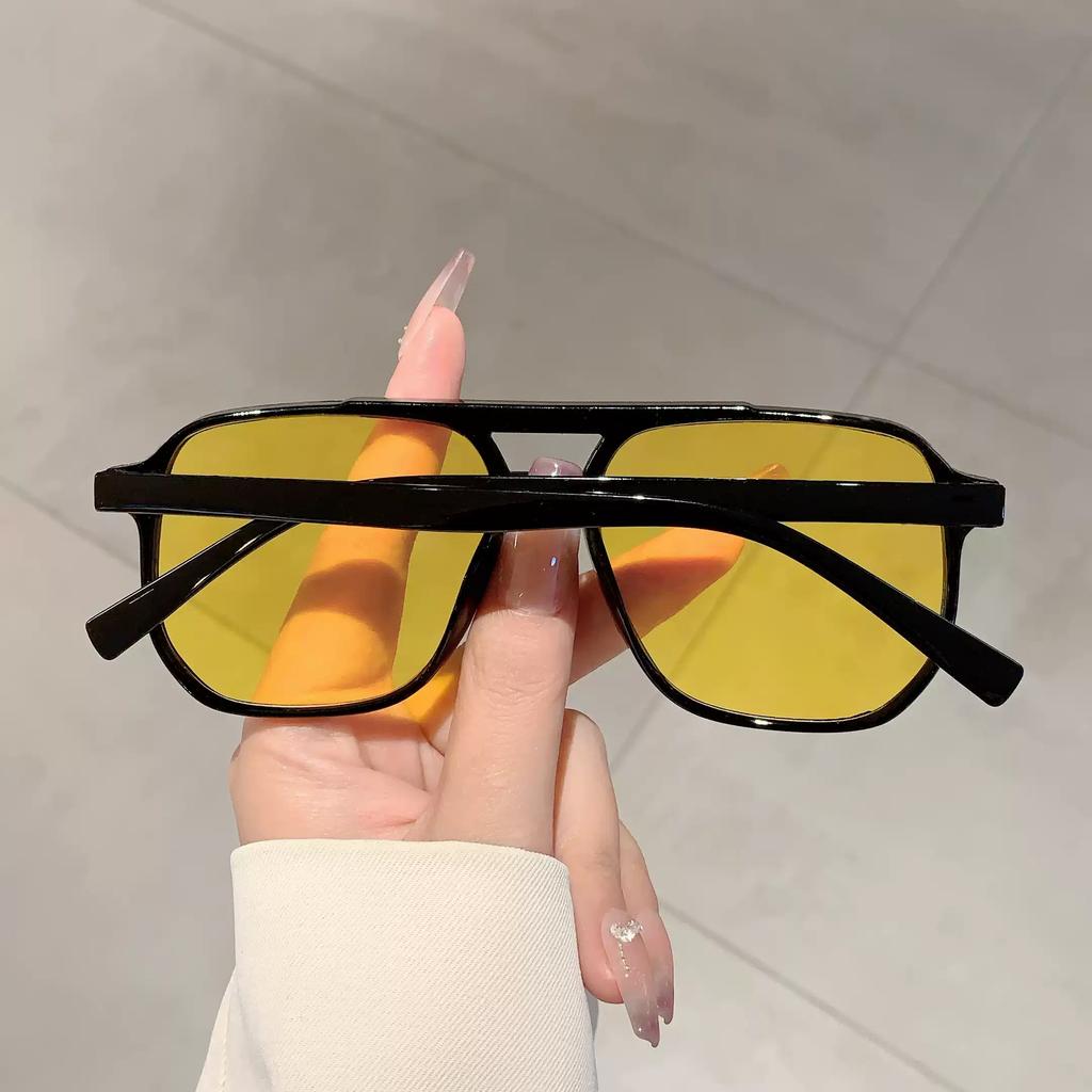 3PCs Big Square Frame Sunglasses for Men and Women Lightweight Frame Double Bridge Black Yellow Sun Glasses with UV Protection