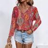 Plus Size Women's New Autumn Printed V Neck Long Sleeved Top
