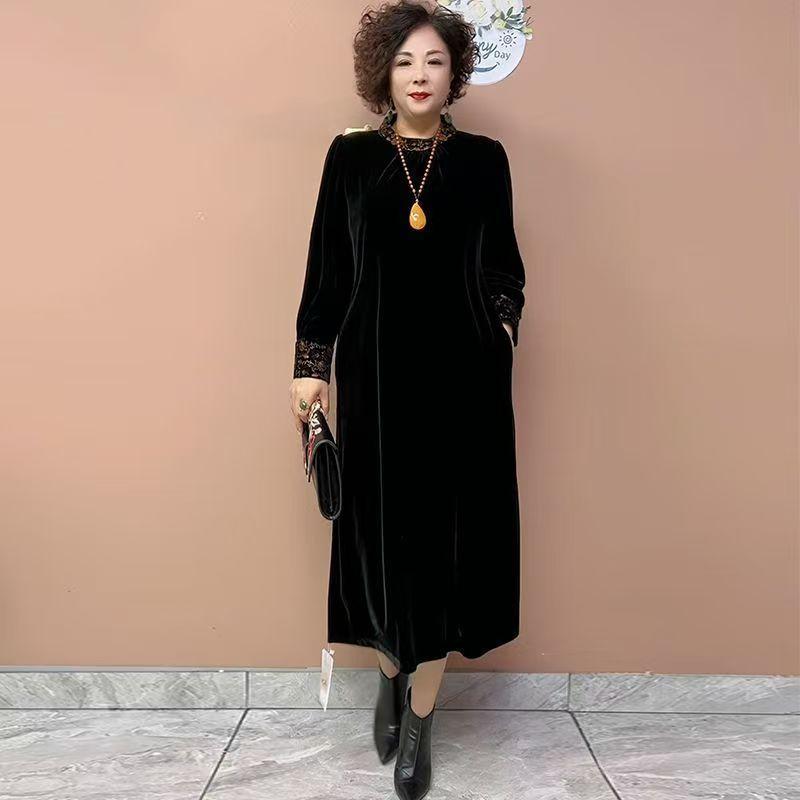 

Женское бархатное платье премиум-класса Осень Зима Свободное платье большого размера Длинное платье выше колена XL чёрный