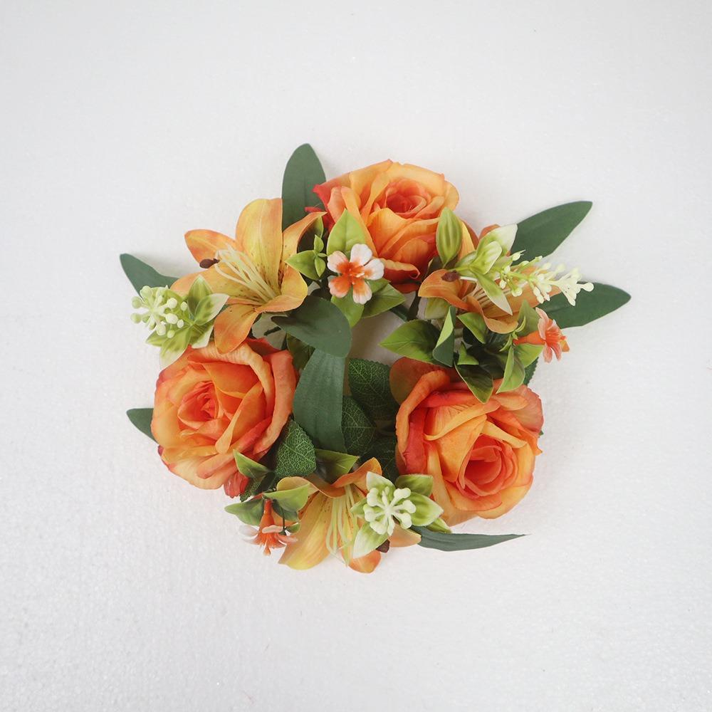 Umělé květiny Prsten na svíčku Simulovaný mini růžový věnec Věnec na svícen Vánoční ozdoba