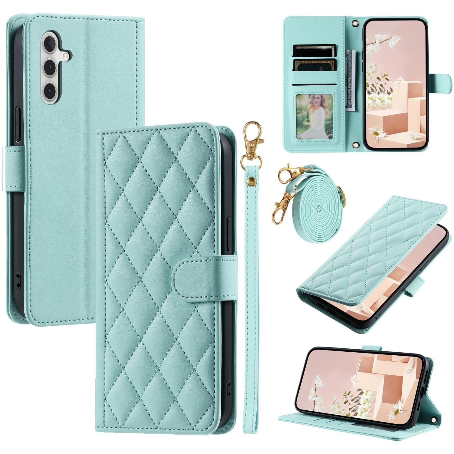

For Samsung Galaxy A17 5G/A17 4G/A26 5G/A16 5G/A16 4G Case Wallet Rhombus Grid PU Leather Phone Cover with Shoulder Strap/Wrist Strap B