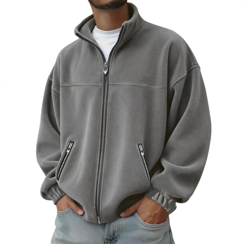 Fall Winter Men's American Style Stand Collar Zip Up Hoodie Casual Jacket Fleece Lined Warm Pullover