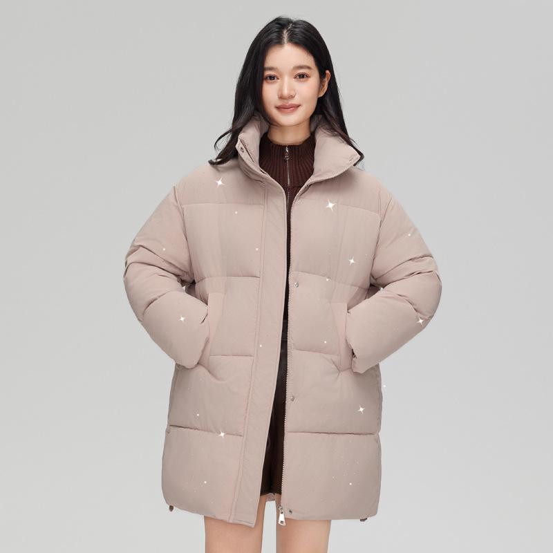 New Down-padded Jacket for Women in Winter, Star-studded Student Thickened Cotton-padded Jacket, Mid-length, Stylish and Shiny Cotton-padded Jacket