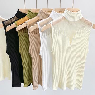 Halter-neck dzianinowy mały halter kamizelka kobiety noszą półgolf sweter bez rękawów krótki top