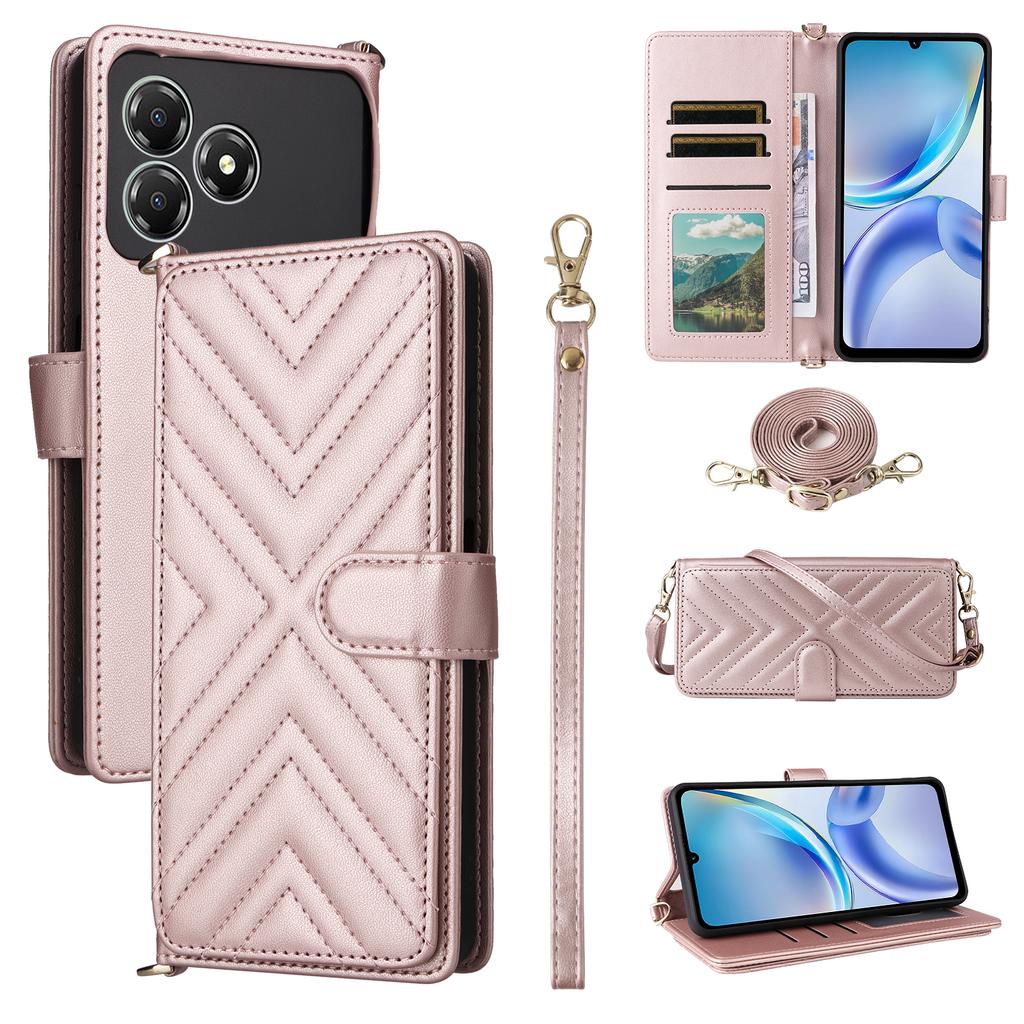 For ZTE Blade A36/nubia A36 Case with Shoulder/Wrist Strap Leather Phone Cover Stand Wallet
