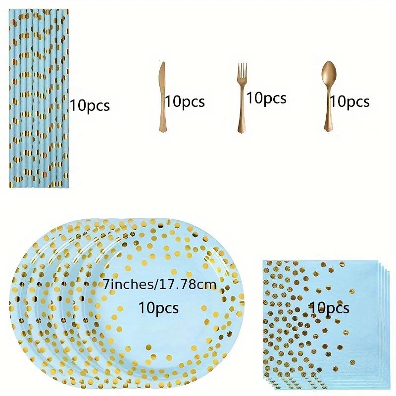 10Pcs/Set Party Disposable Tableware Set Paper Plates Cup Straws Napkin Balloon Garland Shower Home Decor Tableware Set