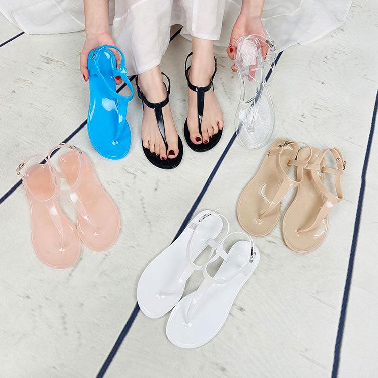 Sandali bassi da donna in PVC con cinturino a T in gelatina - Moda estiva