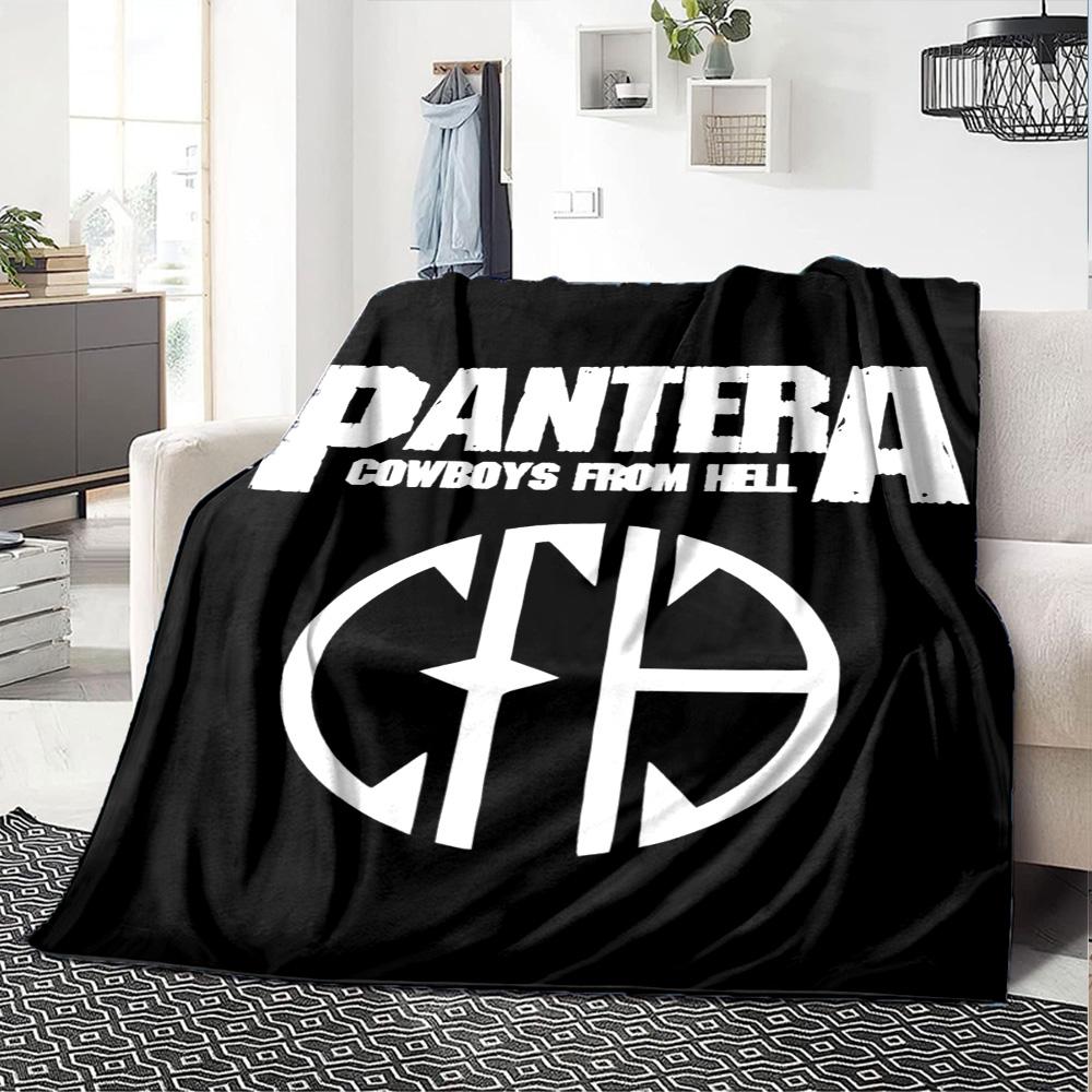 Pantera Cowboys From Hell Band Logo Graphic Print Flannel Blanket Black Background Heavy Metal Rock Soft Throw Blanket Music Fan Home Decor