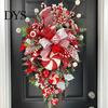 Festive Atmosphere Decoration Candy Cane Christmas Teardrop Swag, Red White Striped Peppermint Swag Artificial Wreath for Front Door, Indoor