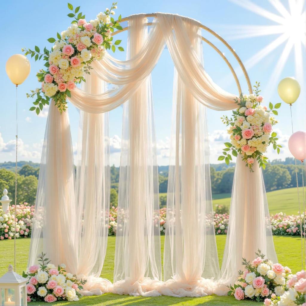 2Pcs Wedding Arch Draping Fabric for Wedding Reception Sheer Tulle Backdrop Curtain Birthday Party Baby Shower Ceiling Decor