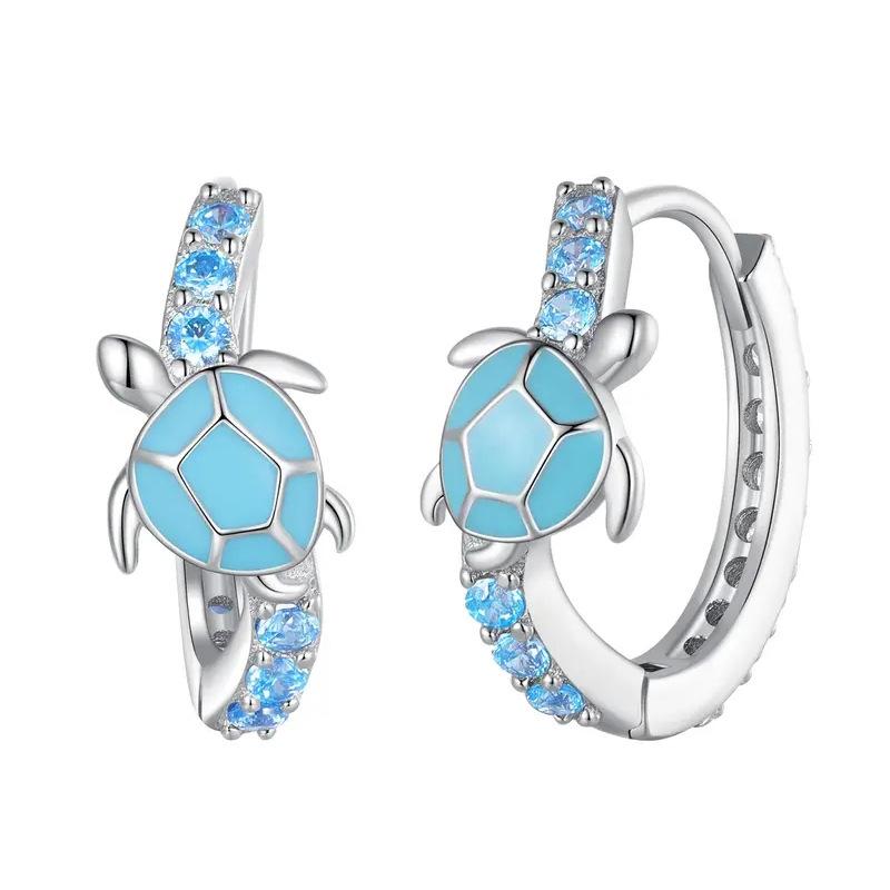 

New European and American Cute Turtle Earrings with Micro Inlaid Zircon Drip Oil Zircon Design Sense Ocean Fresh Zircon