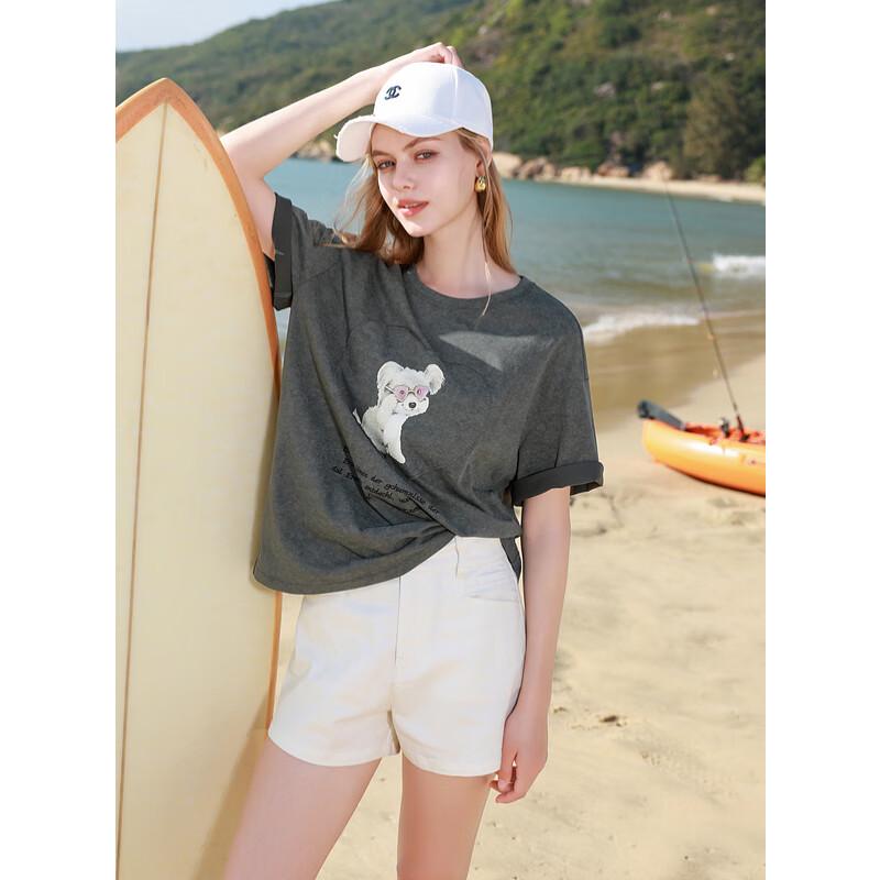 SANCITY 2025 Summer Dog Print Loose T-Shirt S