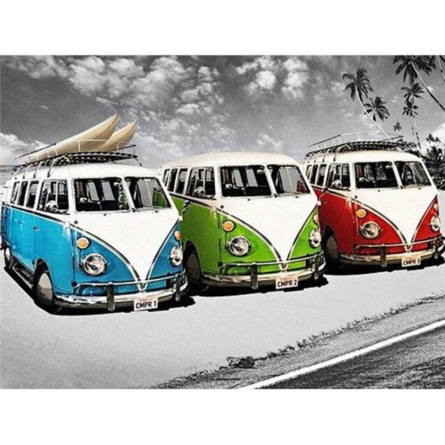 5D-Diamant-Stickerei zum Selbermachen, Bus, Diamant-Gemälde, Kreuzstich, Kunsthandwerk, Diamant-Mosaik-Set, komplett, quadratisch, rund, Strass, Heimdekoration